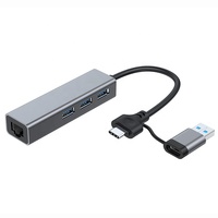 Venta al por mayor de fábrica 2 en 1 USB3.0/USB C a USB3.0 + adaptador Ethernet RJ45 a USB C/tipo C tarjeta de red Gigabit Hub USB