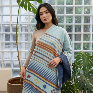 Sari Bhujodi en coton bleu ciel, tissé à la main, ethnique, de créateur, élégant, pour mariage, fête, pour femmes - Product Image 5