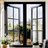 Ventana Francesa Moderna Negra con Rejilla, Malla de Acero Inoxidable, Horizontal, de Aleación de Aluminio, Doble Acristalamiento, Abatible, para Uso Exterior en el Hogar