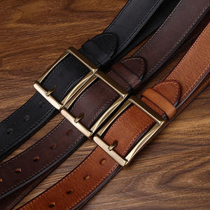 Cinturones de piel de vaca de grano superior mate Vintage de alta calidad para hombres Hebilla de cobre genuino Cinturones vaqueros de moda para hombres - Product Image 5
