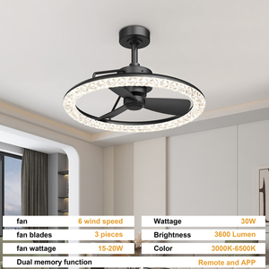23 Inch Black Crystal <b>Ceiling</b> Fan with <b>Light</b> Modern Dimmable LED Fan Fixture for Bedroom Living Room Home Decor - Product Image 3