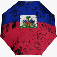 Paraguas con Diseño de Bandera Nacional de Haití y EE. UU., Resistente al Agua y al Sol, con Estampado Temático, Totalmente Automático