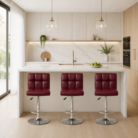Chaise de bar pivotante réglable en cuir PU rouge résistant aux rayures, fabriquée en usine, chaise de bureau ergonomique