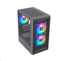 Boîtier PC de jeu en verre TG, Micro ATX, tour moyenne de bureau avec fenêtre latérale en acier RGB