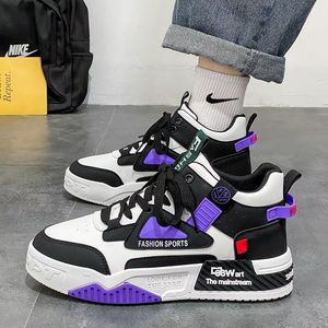 Baskets montantes tendance pour hommes, blanches, à plateforme, décontractées, style skateboard, à lacets, respirantes, nouveauté printemps - Product Image 1