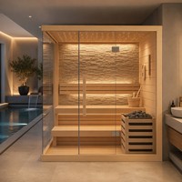 Ruang Sauna Tradisional Premium Dalam Ruangan, Kabin Sauna Kaca Penuh untuk 3-4 Orang dengan Pemanas Listrik dan Batu untuk Kesehatan Rumah Mewah