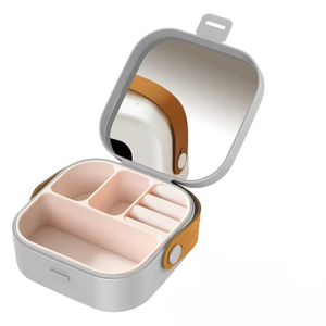 Custom Logo Small Travel Jewelry <b>Box</b> with Mirror <b>Removable</b> Divider Silicone Liner Jewelry Organizer Case for Women Necklaces - Product Image 1