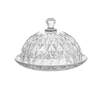 Glazen taartplateau met diamantpatroon en koepelvormig deksel, stofdichte dessert serveerschaal voor afternoon tea, fruit- en snackpresentatie
