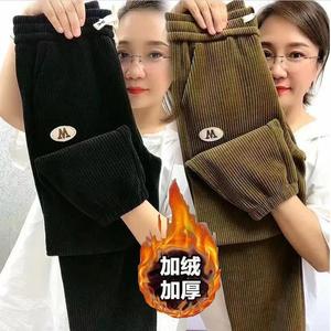 Corduroy Women's Winter Loose Fit Tapered Leg <b>Pants</b> High Waist A Shape Anti Pilling Fleece <b>Lined</b> Casual Wear - Product Image 4