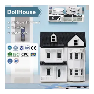 Wooden Dollhouse With Furniture Dream Doll House For Little Girls TYDH003