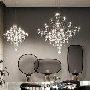 Lustre moderne de luxe en cristal LED, design goutte d'eau en acier inoxydable, ciel étoilé, cube, installation au plafond pour salon - Product Image 5