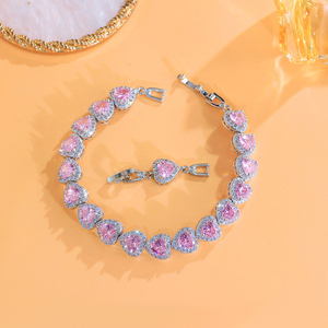 <span class=keywords><strong>Pulsera</strong></span> de tenis de lujo para mujer con circonitas cúbicas AAA de latón rosa y diseño de corazón, ideal para banquetes y reuniones, regalo de joyería de lujo. - Product Image 6