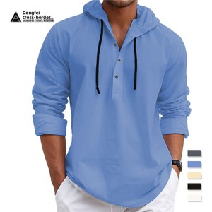 2026 <strong>Men</strong> American Style Casual Hooded Sweatshirt, Long Sleeve Soft Comfort Basic Pullover Sweatshirts for Daily Street Wear - Product Image 2