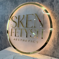 Enseigne lumineuse LED personnalisée avec logo en or de luxe, enseigne en acrylique rétroéclairée 3D pour salon de beauté, personnalisation du logo mural