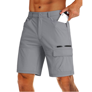 Pantalones Cortos Cargo para Hombre, Estilo Europeo, Casuales de Verano, Multibolsillos, Resistentes al Viento, de Poliéster/Algodón, Tejido Digital, Delgados, Elásticos, Cintura Media, Color Sólido - Product Image 1