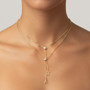 Collar Apilable de Moda con Letras Iniciales de Latón, Bañado en Oro de 18K, con Circonitas Redondas <span class=keywords><strong>y</strong></span> Cadena en Forma de <span class=keywords><strong>Y</strong></span> para Mujer - Product Image 1
