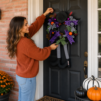 Guirlande d'Halloween pour porte d'entrée, avec nœud et crâne, décoration murale intérieure et extérieure pour fête d'Halloween, thème horreur