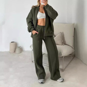 Nuova Collezione 2026: Tuta Casual Vintage da <span class=keywords><strong>Donna</strong></span> Stile Europeo-Americano, Traspirante, Tinta Unita, Felpa a Maniche Lunghe con Zip - Product Image 3