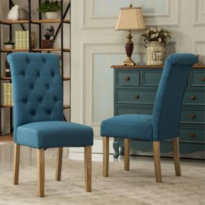 DB Habit Solid Wood Tufted Parsons Dining <b>Chairs</b> Set 2 <b>Blue</b> Farmhouse Style Fabric Dining <b>Chairs</b> Light for Living Rooms Warehous - Product Image 3
