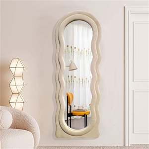 Miroir mural asymétrique en forme d'arche irrégulière, pleine longueur, incurvé, luxueux, en verre, esthétique, décoration intérieure, miroir ondulé en peluche - Product Image 1