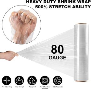 80 Gauge Industrial Heavy Duty Stretch <b>Wrap</b>, 18 Inch x 1000ft Clear Self-Adhering <b>Pallet</b> Shrink Film - Product Image 6