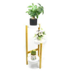 Umwelt freundliche 3-Tier Bambus Pflanzenst änder Pflanzer Display Rack Indoor Garten Holz Blumentopf halter Topf Runde Kugel