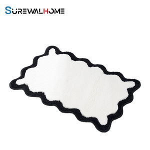 SUREWALHOME Luxury Cute Bathroom Rugs, White <strong>Bath</strong> <strong>Mat</strong> W/Black Scalloped Edge, Microfiber Aesthetic Trendy <strong>Funky</strong> Fun Preppy Rug - Product Image 1