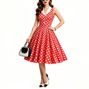 Abito Estivo da Donna Senza Maniche Stile Vintage <span class=keywords><strong>Anni</strong></span> '50 e '60 con Stampa Classica a Pois e Collo a Risvolto - Product Image 5