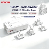 Convertisseur de voyage Foxcan à onde sinusoïdale 1600W avec adaptateur USB pour appareil photo, multiprise 220V/110V, convertisseur abaisseur tout-en-un