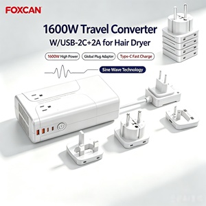 <span class=keywords><strong>Convertisseur</strong></span> de voyage Foxcan à onde sinusoïdale 1600W avec adaptateur USB pour appareil photo, multiprise 220V/110V, <span class=keywords><strong>convertisseur</strong></span> abaisseur tout-en-un - Product Image 1