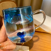 Transparente Hochborosilikatglas Kreative Kaffeetasse Wasserbecher 3D-Herz Innen mit Farbverlauf Valentinstag Mädchen Geschenke