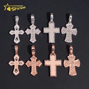 Novo Estilo de Alta Qualidade Pingente de Cruz em Ouro Rosa Hip Hop 925 Prata com Diamante Moissanite - Product Image 6