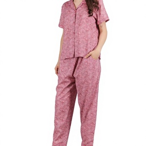 Trending Luxury Night Dress <b>Pyjama</b> & Shirt Short Sleeve Night Wear Set High Quality Women Cotton Shirt <b>Pyjama</b> Set Customization - Product Image 1