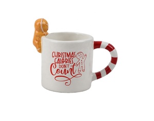 Taza de Cerámica Personalizada al por Mayor <span class=keywords><strong>con</strong></span> Diseño 3D de Personaje Navideño, Asa <span class=keywords><strong>con</strong></span> Rayas de Bastón de Caramelo, de Gres Ecológico - Product Image 1