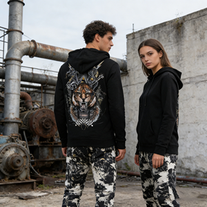 <span class=keywords><strong>Felpa</strong></span> con cappuccio unisex Black Tiger Retro |   <span class=keywords><strong>Felpa</strong></span> Streetwear Ispirata agli Anni '90 con Bordi a Scacchi per uno Stile Urbano Nostalgico - Product Image 3