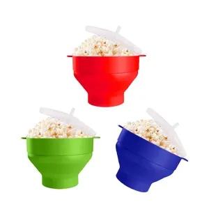 Bol à pop-corn en silicone pour micro-ondes de qualité alimentaire avec poignées de couvercle