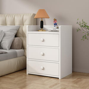 طقم خزانة سرير خشبية فاخرة، طاولة جانبية حديثة لغرف النوم والفنادق، لون رمادي وأبيض - Product Image 3