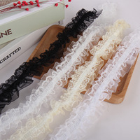 Bande de dentelle plissée double couche élastique en mélange de polyester de 4 cm, motif uni, pour accessoires capillaires et coiffes pour enfants, artisanat DIY