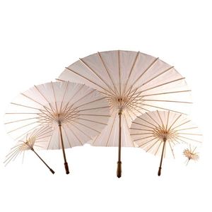 Sombrilla de Papel Blanco Pintada a Mano Estilo Pirámide de Bambú Chino, Regalo de Boda - Product Image 1