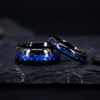Bague de mariage en carbure de tungstène noir opale de feu bleue écrasée de 4mm pour hommes et femmes Design de bague à la mode