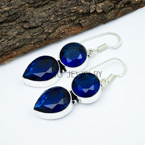 Boucle d'oreille en pierre précieuse tanzanite Double pierre Dangle Ethnique Boucle d'oreille en tanzanite Bijoux plaqués argent 925 MGLOT Au prix de gros - Product Image 2