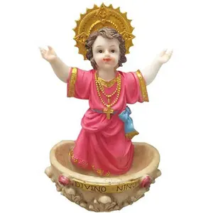 树脂神圣的孩子与圣水持有人 10 英寸，树脂尼诺耶稣天主教雕像壁挂式雕像