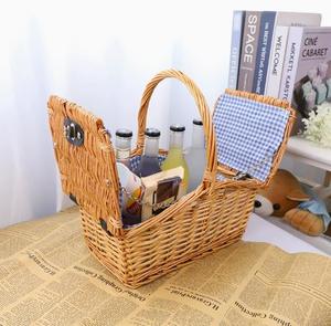 <b>Foldable</b> Lidded Pastoral Rattan Handheld Picnic <b>Basket</b>, Photo Prop for Outdoor Trips & Picnics - Product Image 4