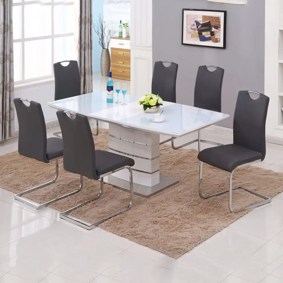 Modern Luxury Dining Tables Set Glass Dining Room Furniture Kitchen Restaurant Extendable Dining Tables