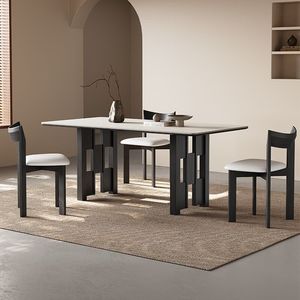 Table à manger rectangulaire en dalle de roche de style rétro, format compact, table à manger minimaliste noire mate en dalle de roche avec <span class=keywords><strong>plateau</strong></span> intégral - Product Image 1