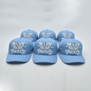 Custom High Quality Foam Sports Trucker <b>Cap</b> 3D Puff Printed <b>Plain</b> 5 Panel Mesh Trucker <b>Cap</b> - Product Image 1