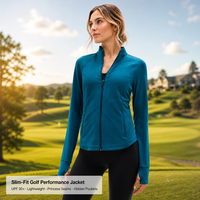 Veste légère et ajustée pour femme, couleur turquoise, protection solaire UPF 30, col montant, manches raglan avec passe-pouce, vente en gros, fabrication OEM