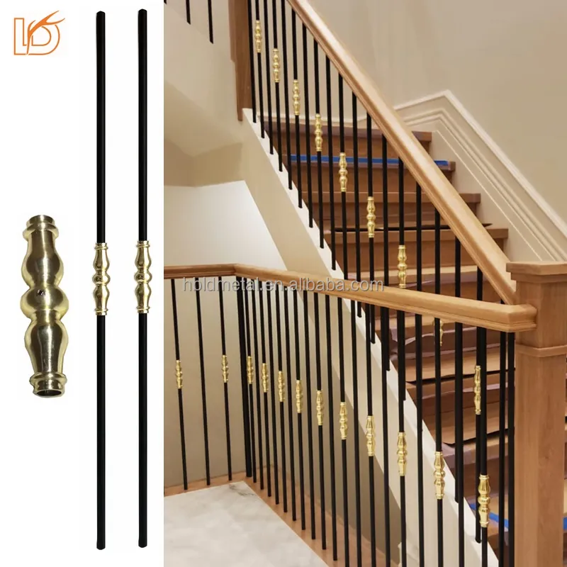 LD Aluminum Electro Gold Brass Collar for Decoration Indoor Round 16 mm Wrought Iron Staircase Spindle Railing (YS-329)