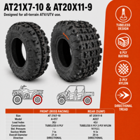 Pneus tout-terrain 21X7-10 20X11-9 6 plis sans chambre à air, pneus tout-terrain résistants à l'usure pour ATV UTV Beach Buggy Moto