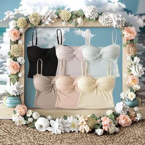 Wholesale Summer New Solid Color Camisole Top Women Sexy <b>Padded</b> Knot Design Breathable Lightweight Four-Way Stretch Front - Product Image 3